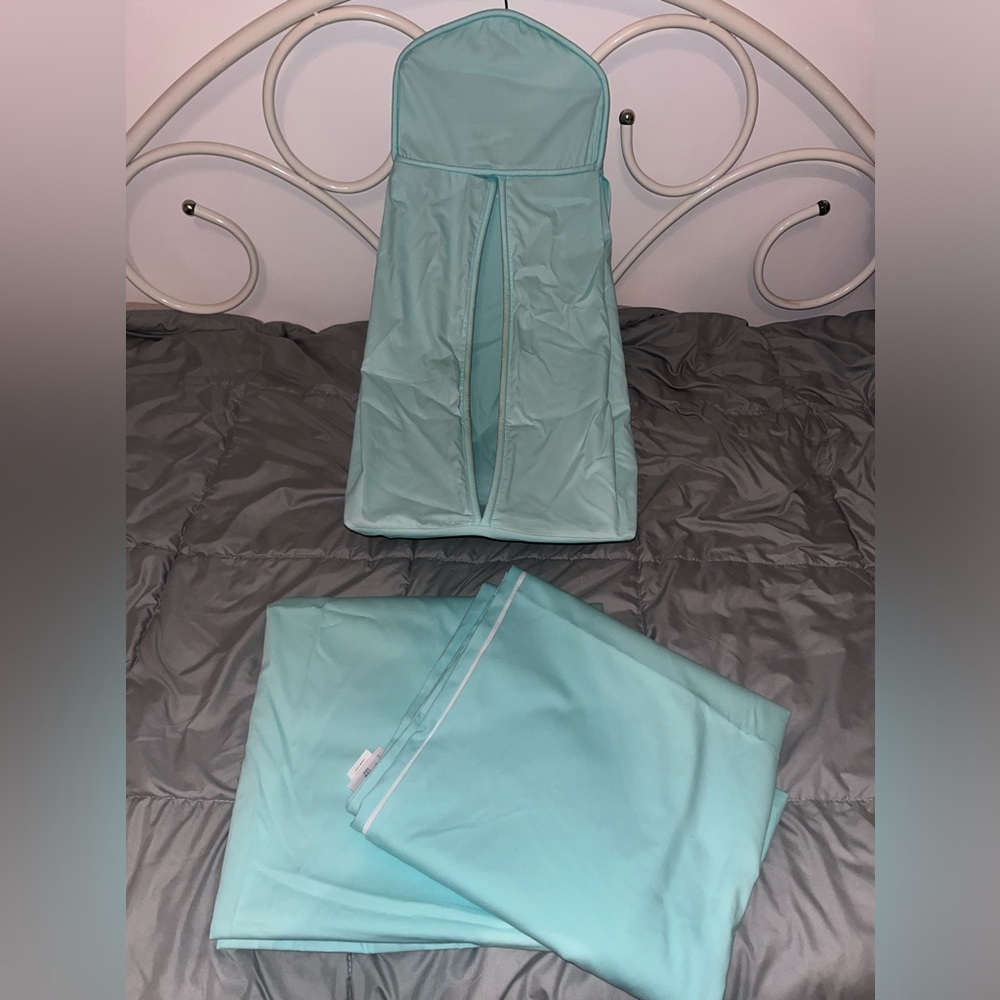 Teal infant/ baby room set of 3, Two curtains and a diaper stacker, Custom Made